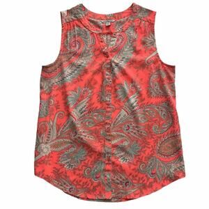 AMERICAN EAGLE Neon Pink Button Down Paisley Tank Top Small